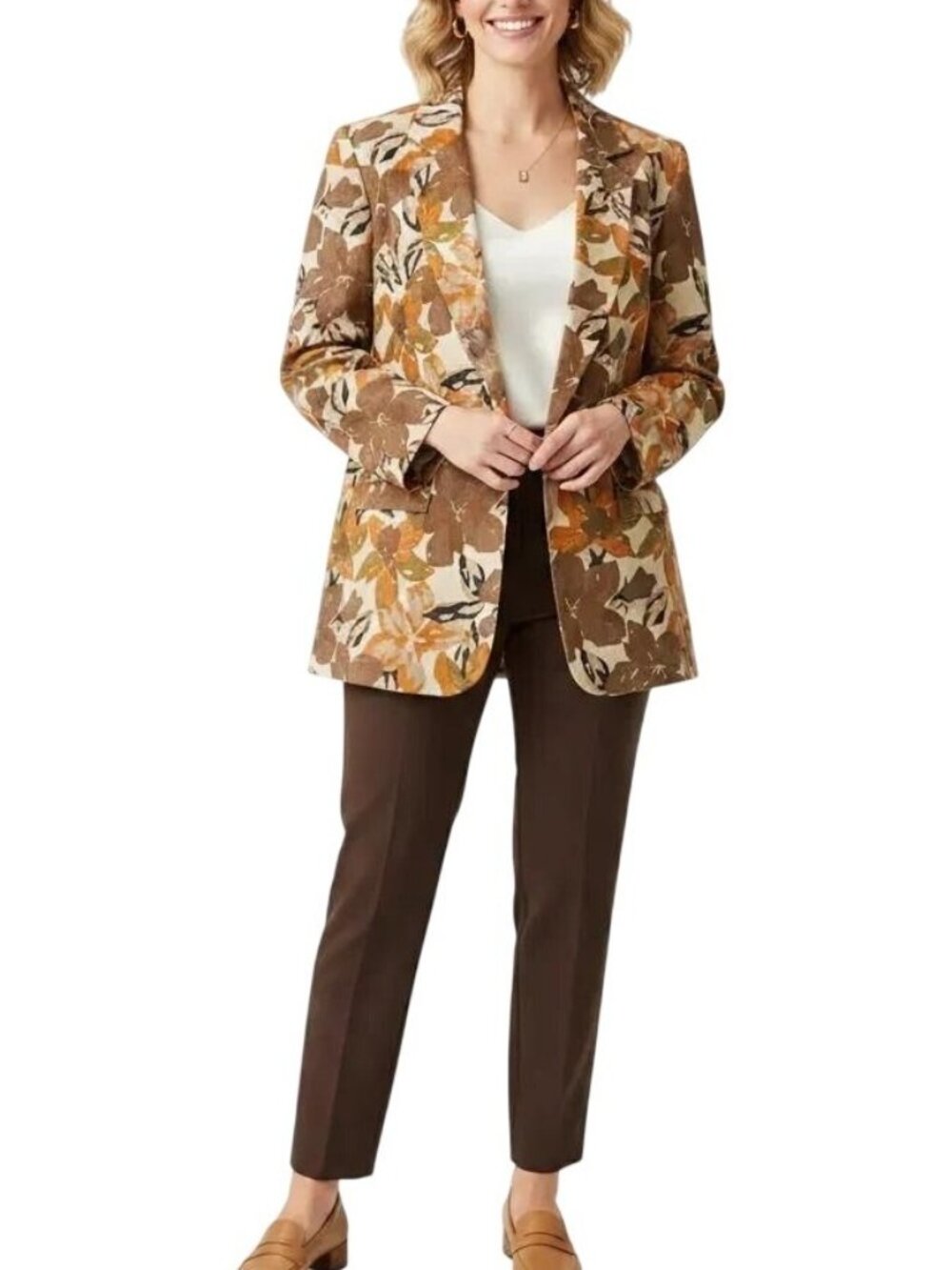 Rafaella Vintage Autumn Shade Floral Linen-Cotton Lined Blazer Jacket Size 14‎